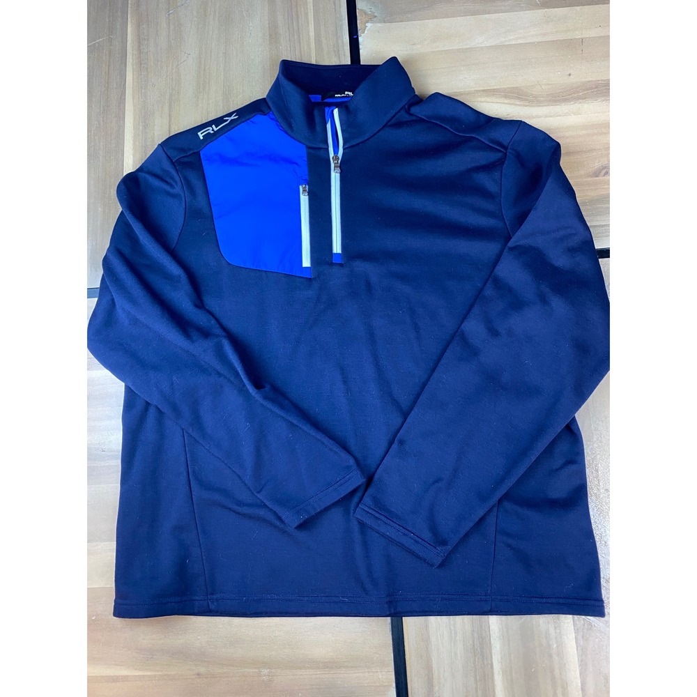 RLX Ralph Lauren Mens XL Navy Blue Royal Colorblock Quarter Zip Pullover Golf‎